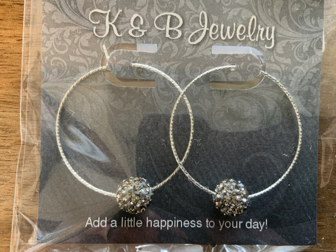 K&B Jewelry - Earrings - Grey Diamond Ball Hoops - EST-224-SS