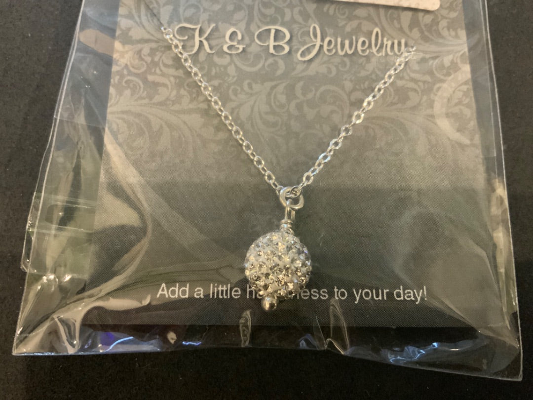 K&B Jewelry - Necklace - Sterling Silver White Sparkle Ball - NS077-SS