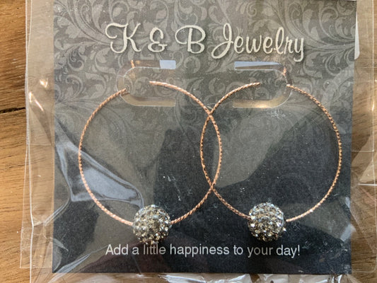 K&B Jewelry - Earrings - Rose Gold Filled Grey Sparkle Ball Hoops - E090-RG