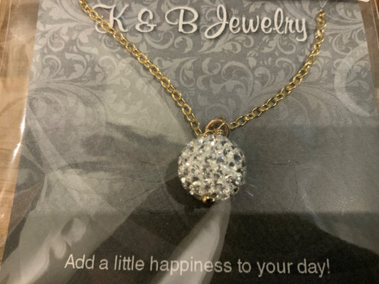 K&B Jewelry - Necklace - 15k Gold Filled White Sparkle Ball - NS010-GF