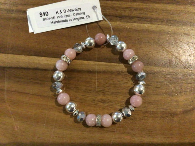 K&B Jewelry - Jewel Bracelet - Pink Opal (Calming) - B494-SS